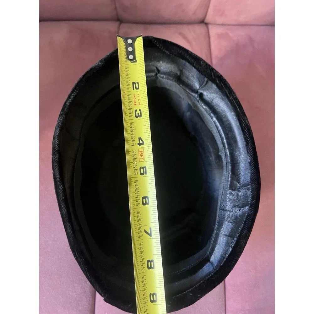 Vintage Black Satin and Velvet Pillbox Hat with Side Bow Ruched Crown‎ MCM